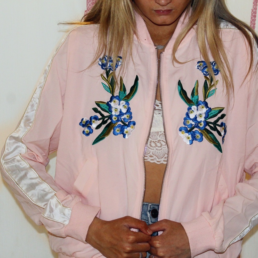Baby Pink Jacket with Embroidered Flowers